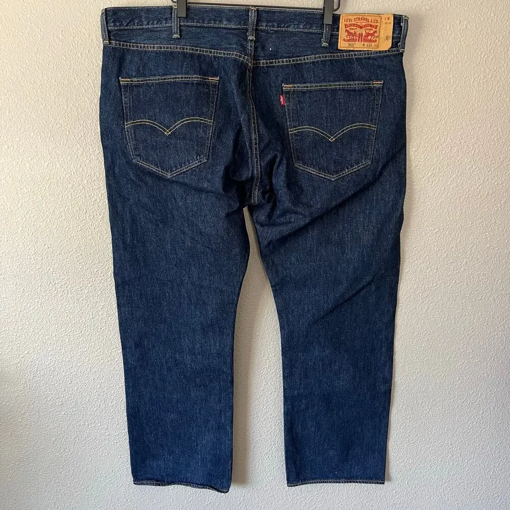 Levi's 501 Dark Wash Button Fly Mens Ridged Denim Jeans W44 L30 Pockets Cotton